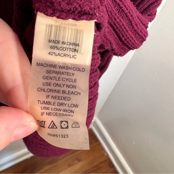 Vince Camuto Mock Neck Sweater Ribbed Burgundy - Picture 14 of 15